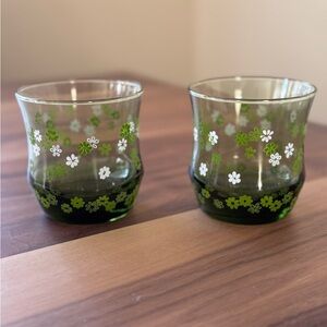Floral Green and White Glasses
